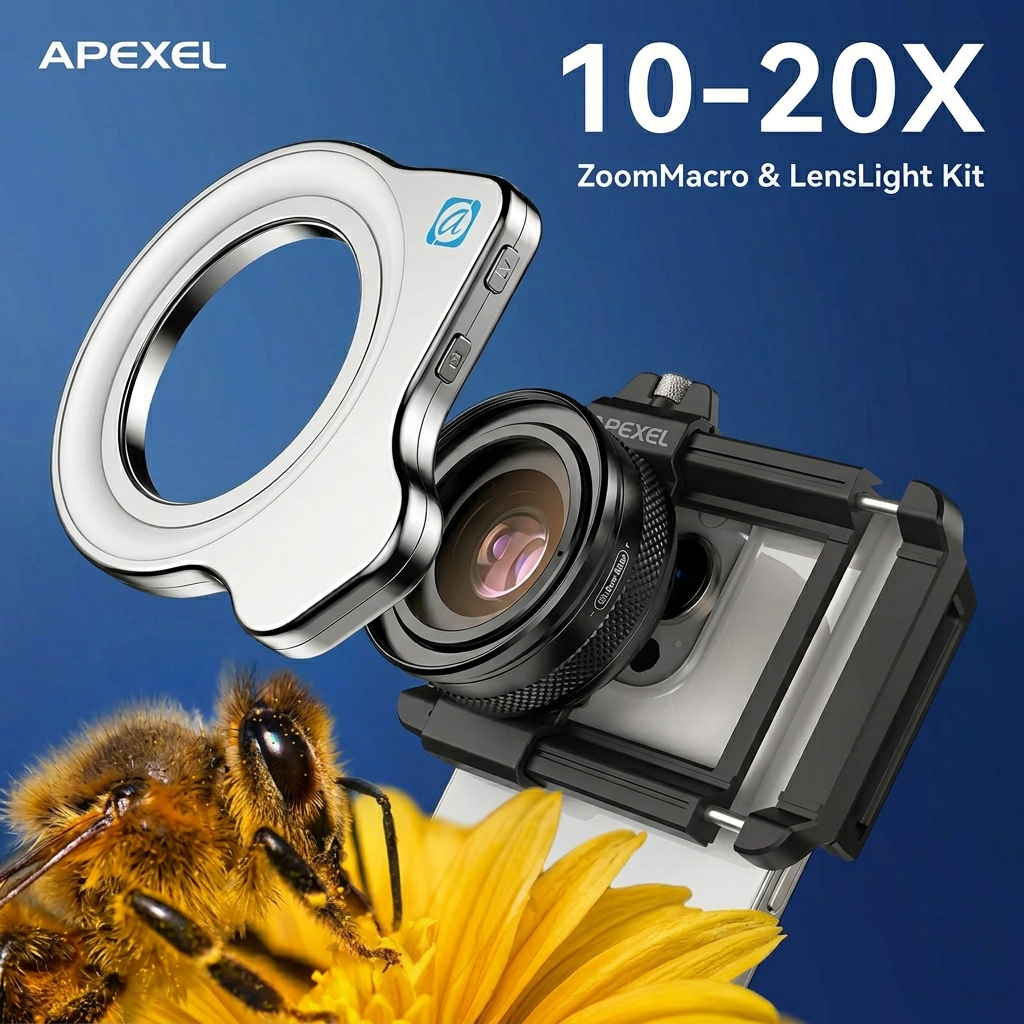 APEXEL 10-20X Zoom Macro Lens and Ring Light Kit