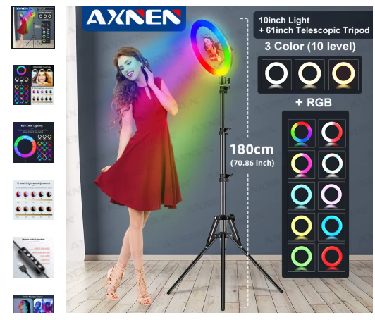AXNEN 10 Inch RGB Ring Light with 61 Inch Tripod