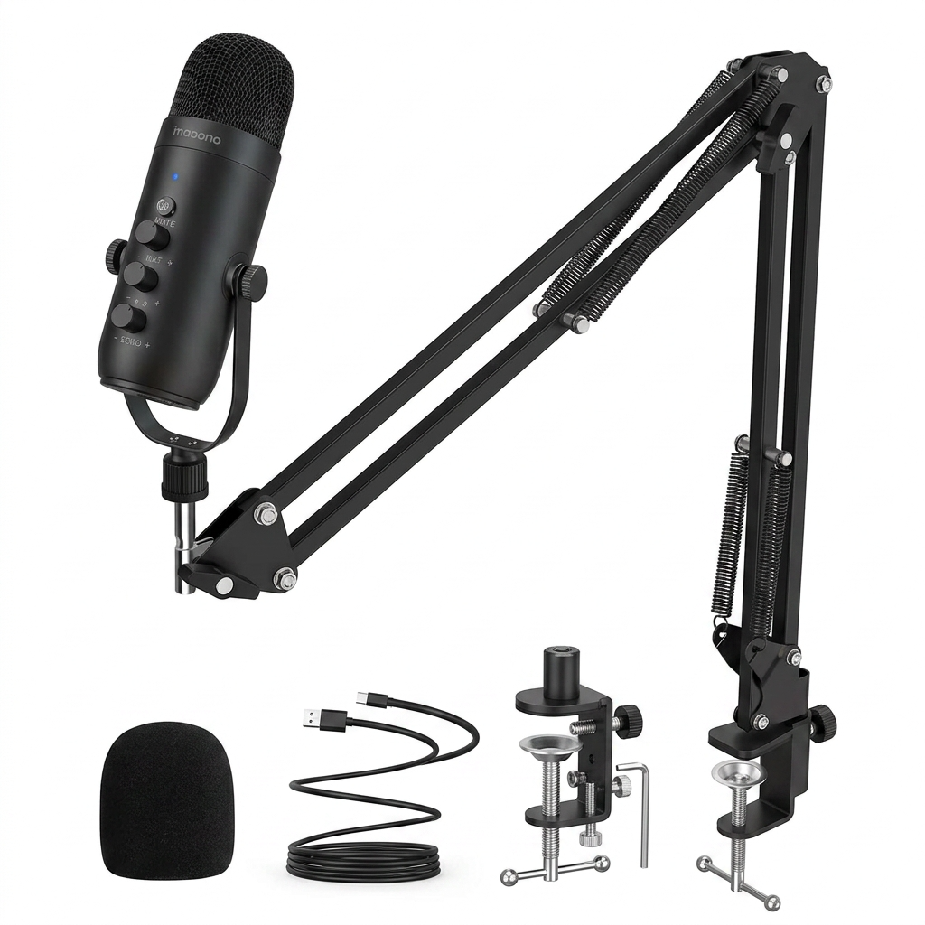 Haomuren USB Podcast Microphone with Boom Arm