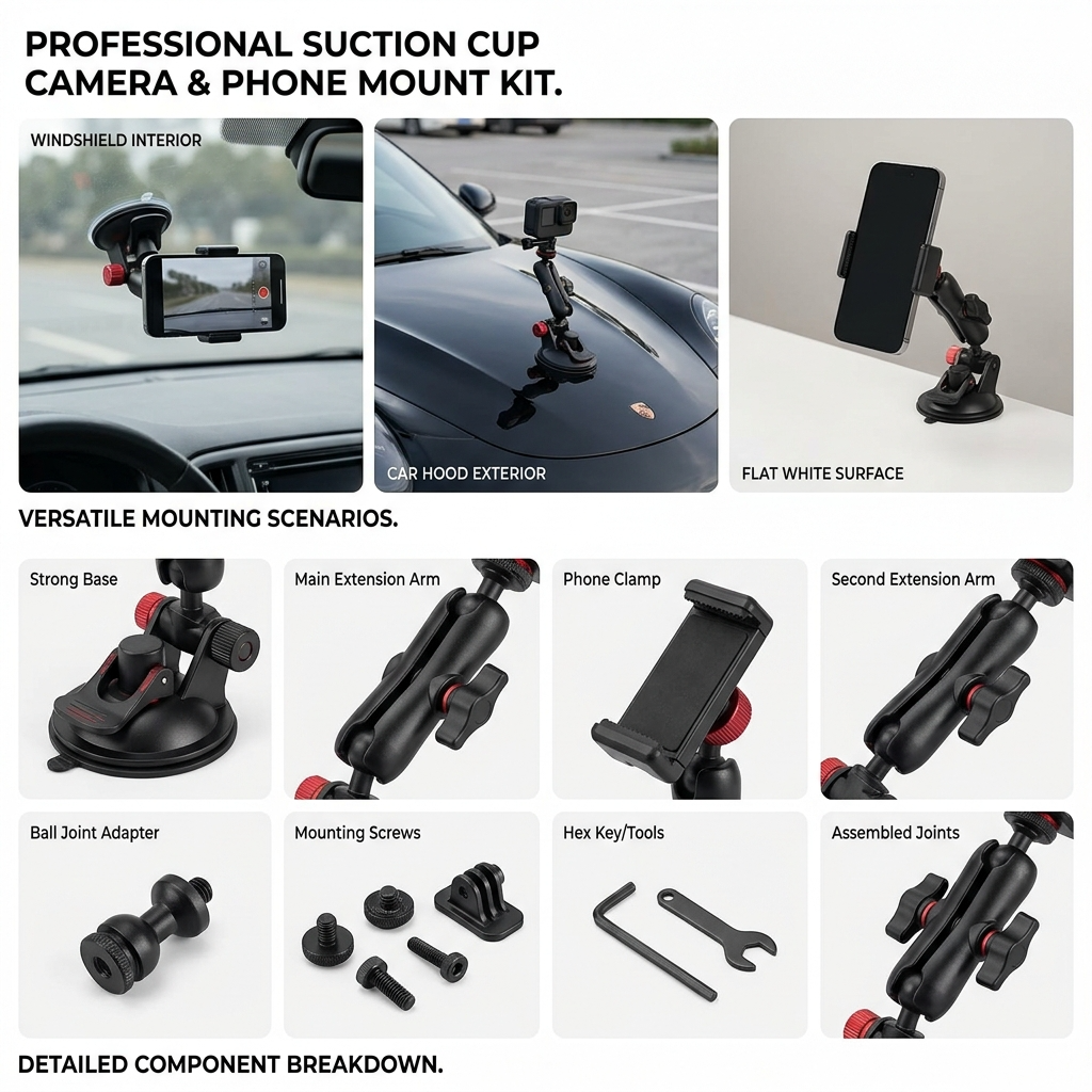 Suction Cup Camera Mount Kit for Camera and Phone