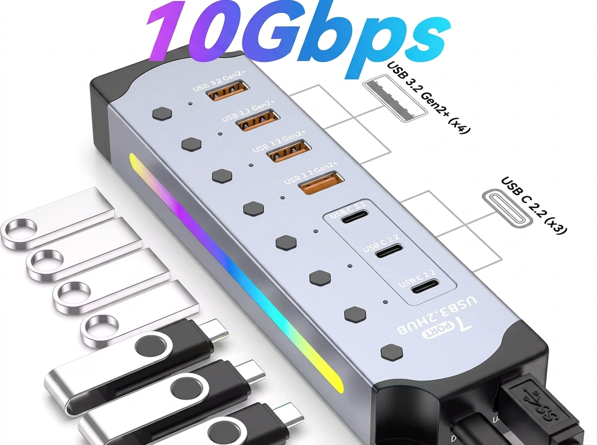 YUXI 7-in-1 USB 3.2 Gen2 Hub 10Gbps with RGB