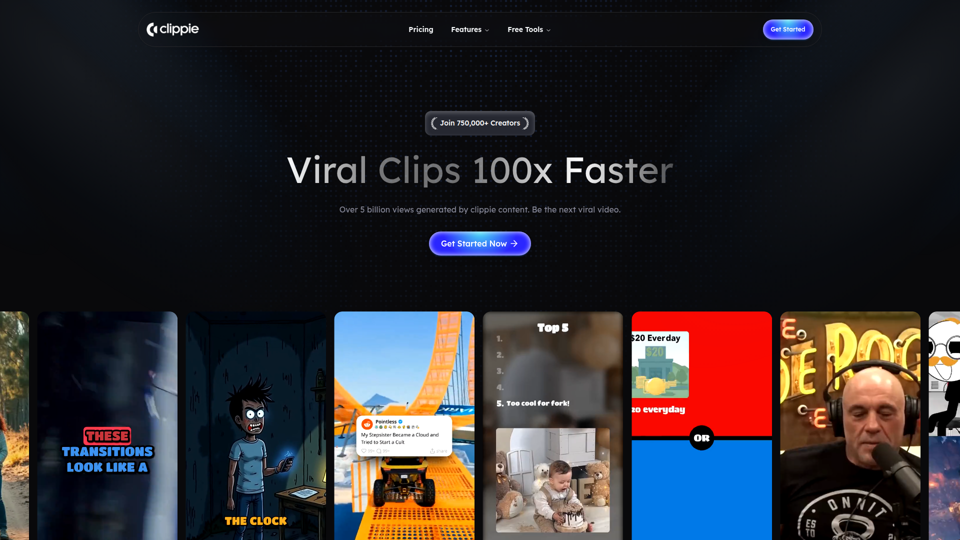 Clippie AI dashboard — viral shorts generator
