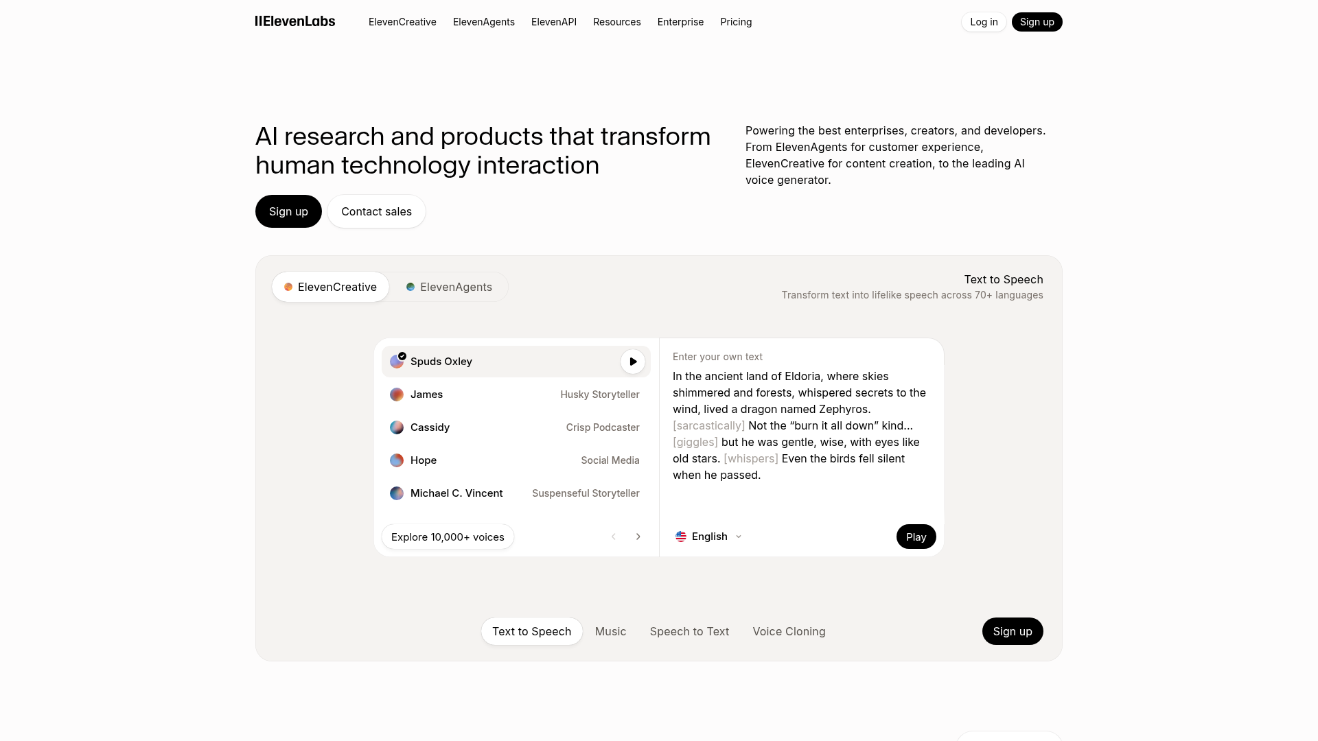 ElevenLabs.io dashboard preview